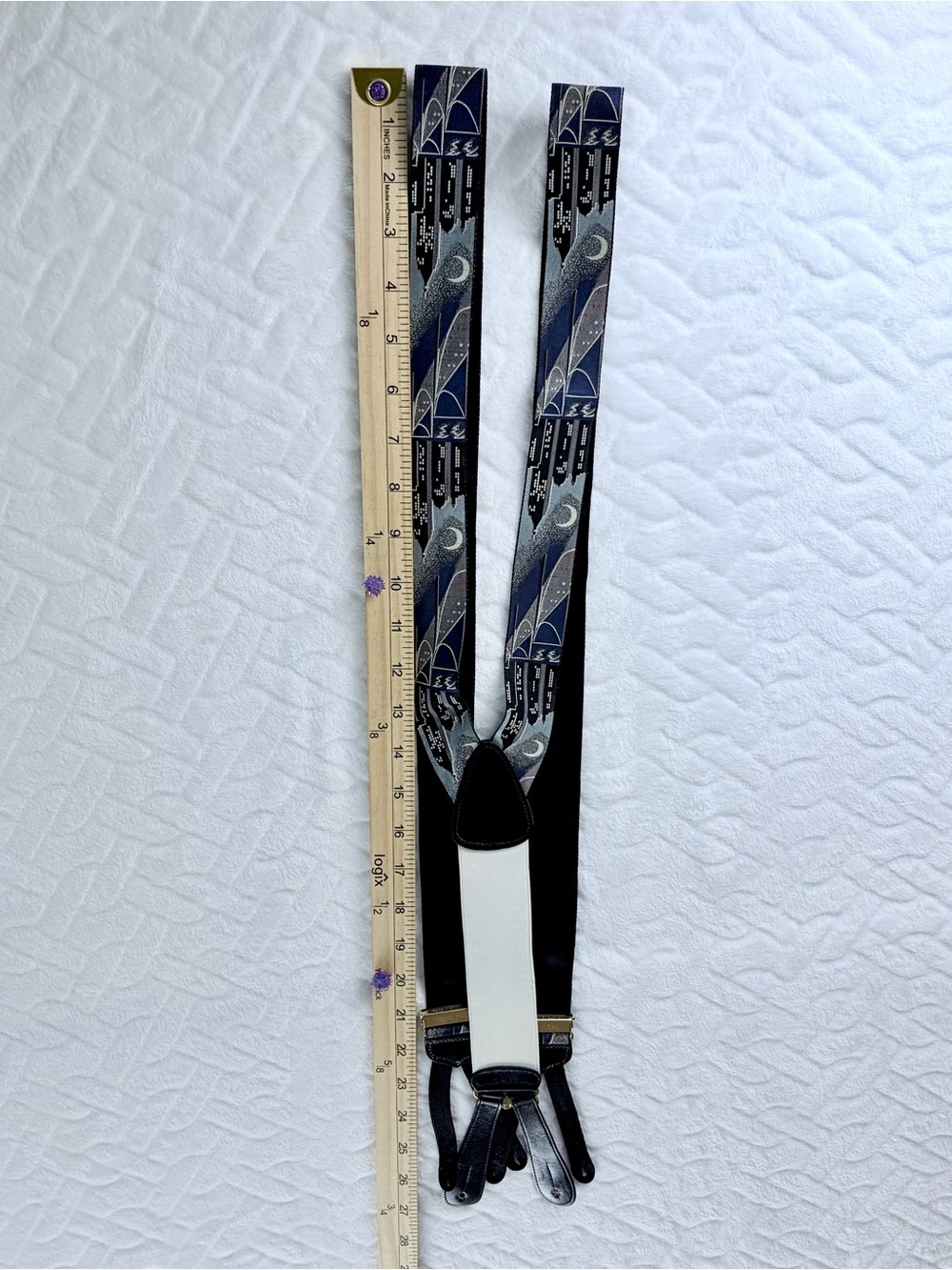 Vintage 90s TRAFALGAR Premium Silk Suspenders Made in England City Skyline - Picture 8 of 9